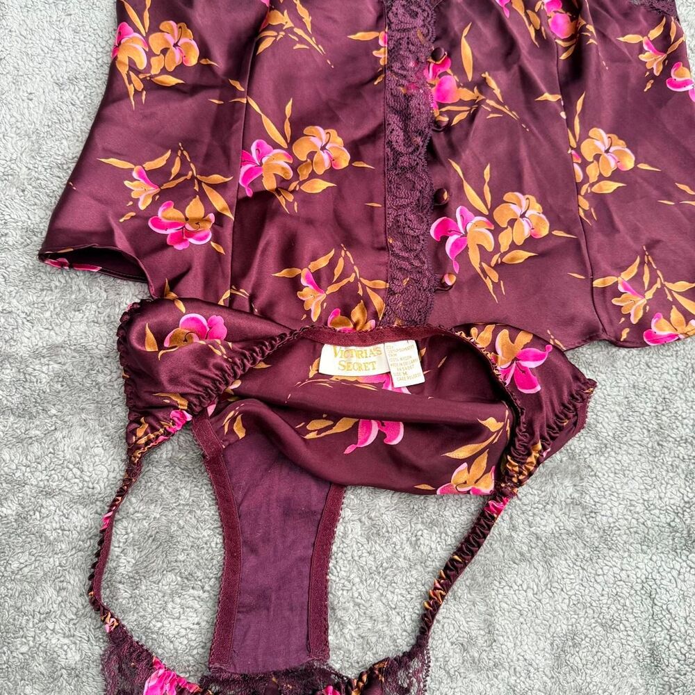Vintage Victoria Secret Burgundy Floral Lingerie … - image 8